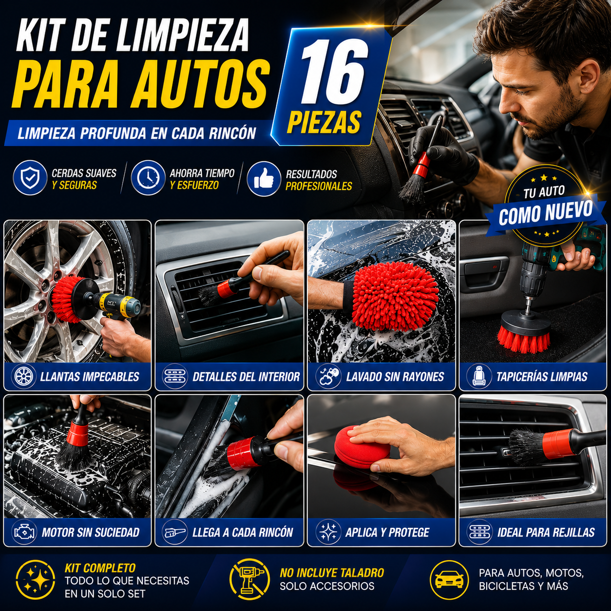 KIT Limpieza De Auto 16 Piezas