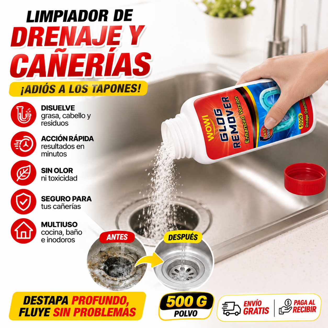 Limpiador de Drenaje y Cañerías 500g