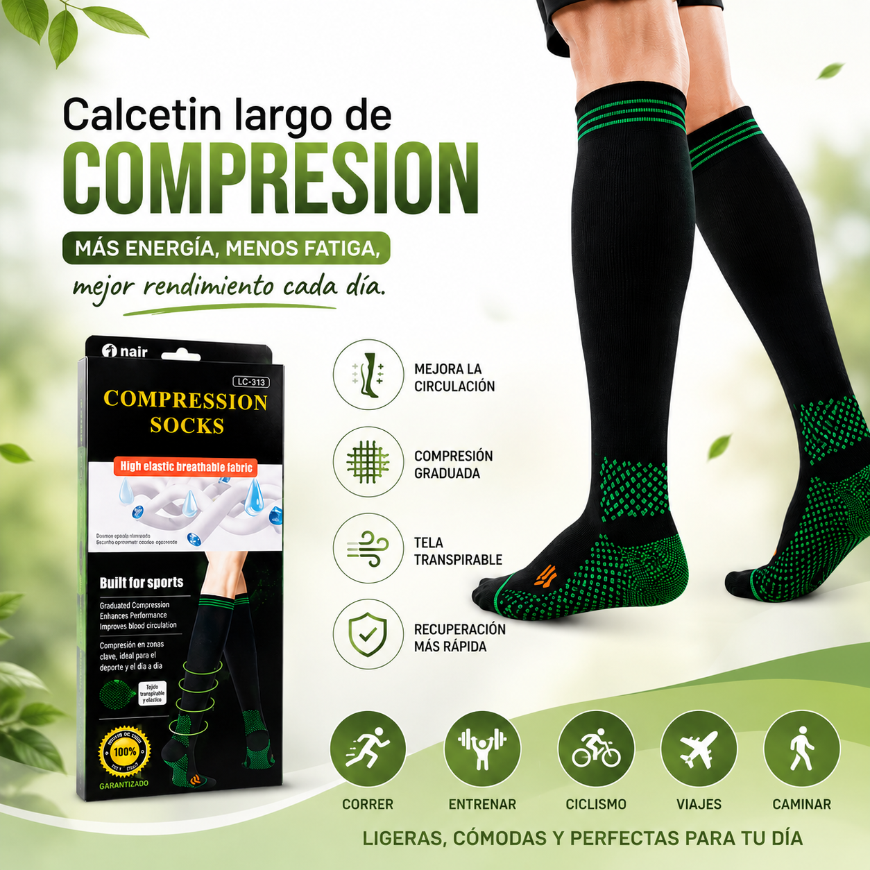 Calcetín largo de compresión