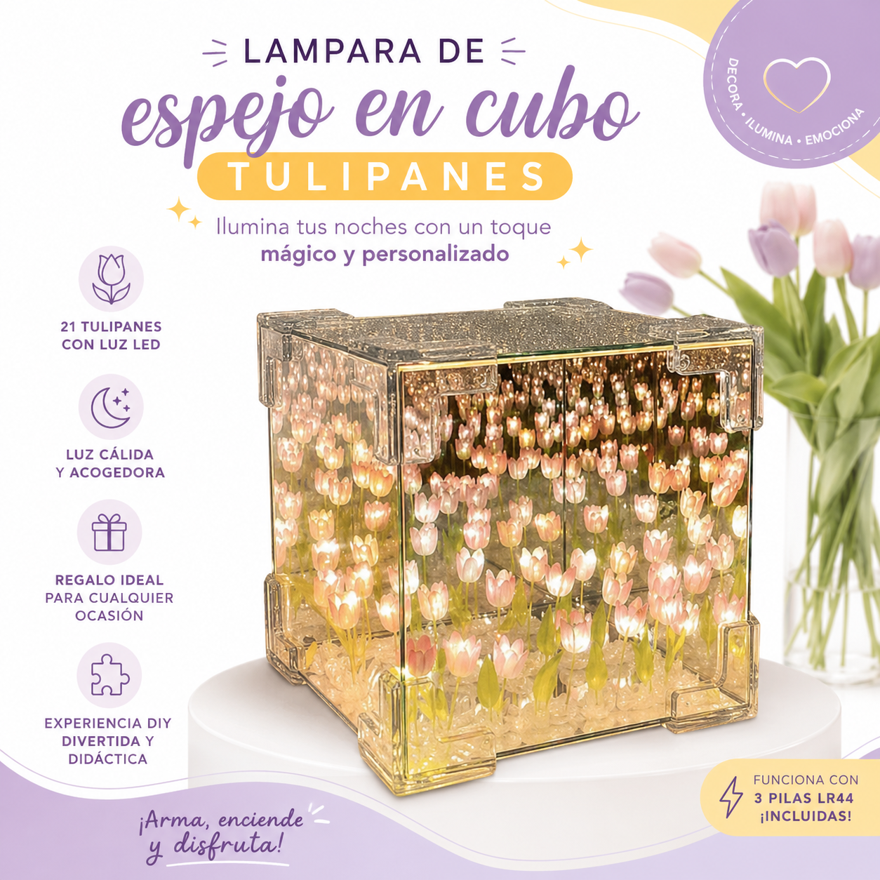 Lámpara Cubo de Tulipanes Cuadrado DIY