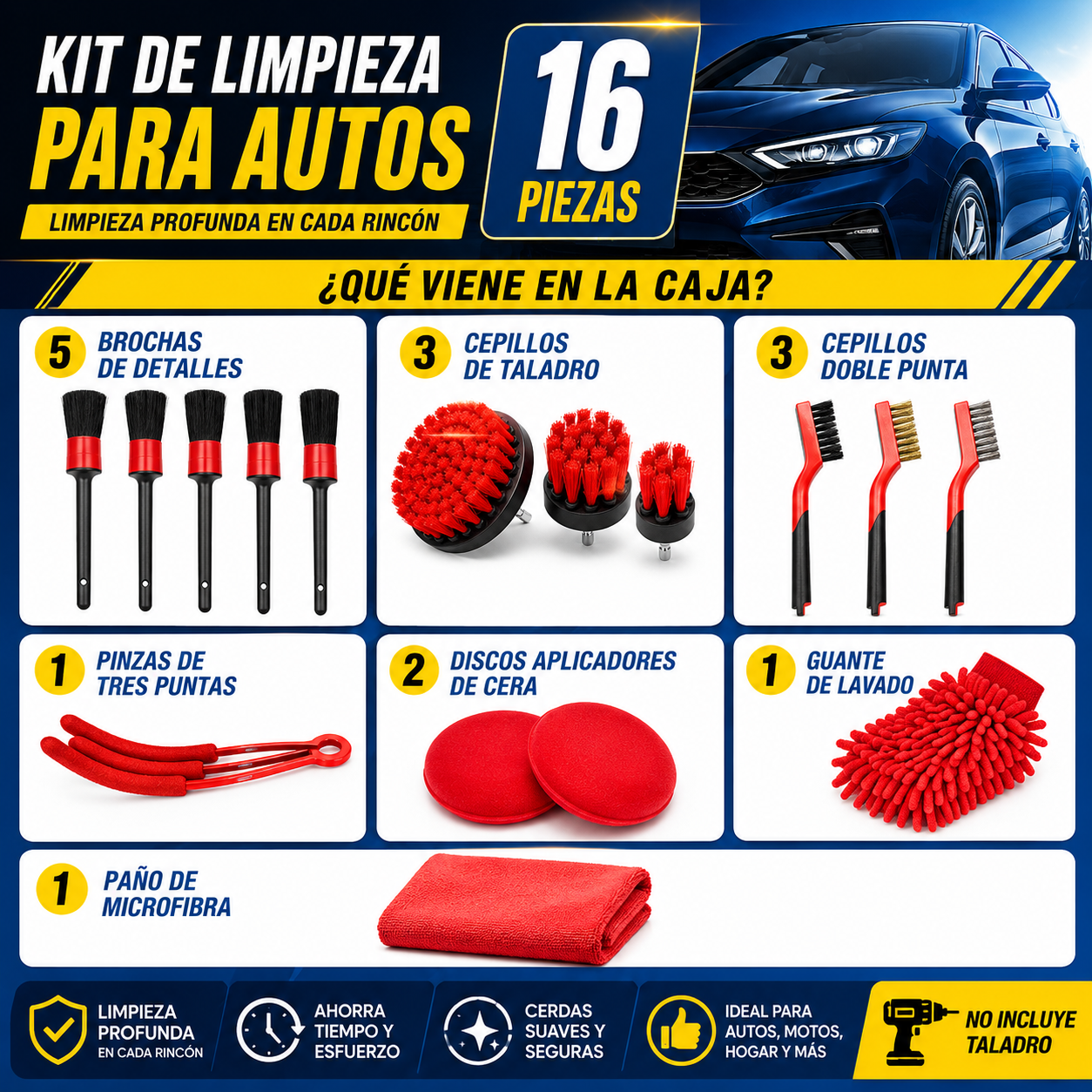 KIT Limpieza De Auto  16 Piezas