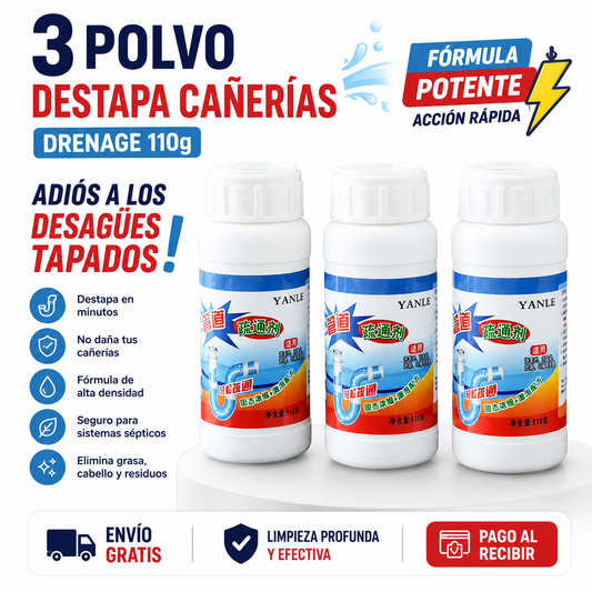 3 Polvo Destapa Cañerias Drenage 110g