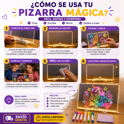 Pizarra Magica 20cm X 30cm Luz Led usb