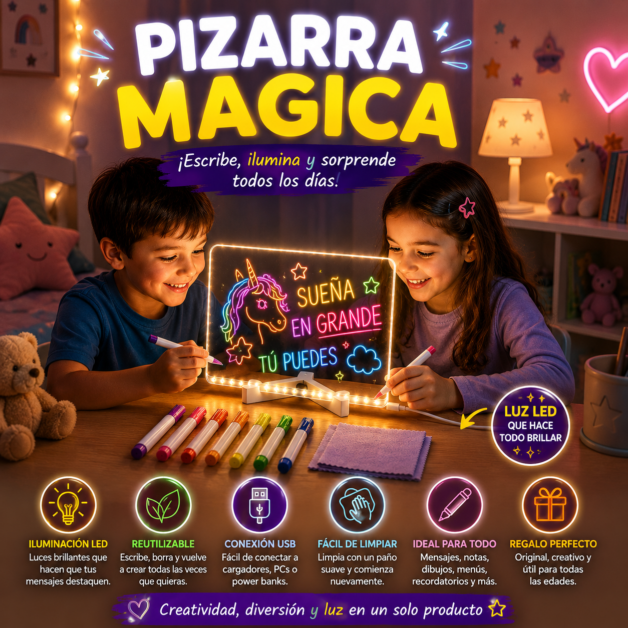 Pizarra Magica 20cm X 30cm Luz Led usb