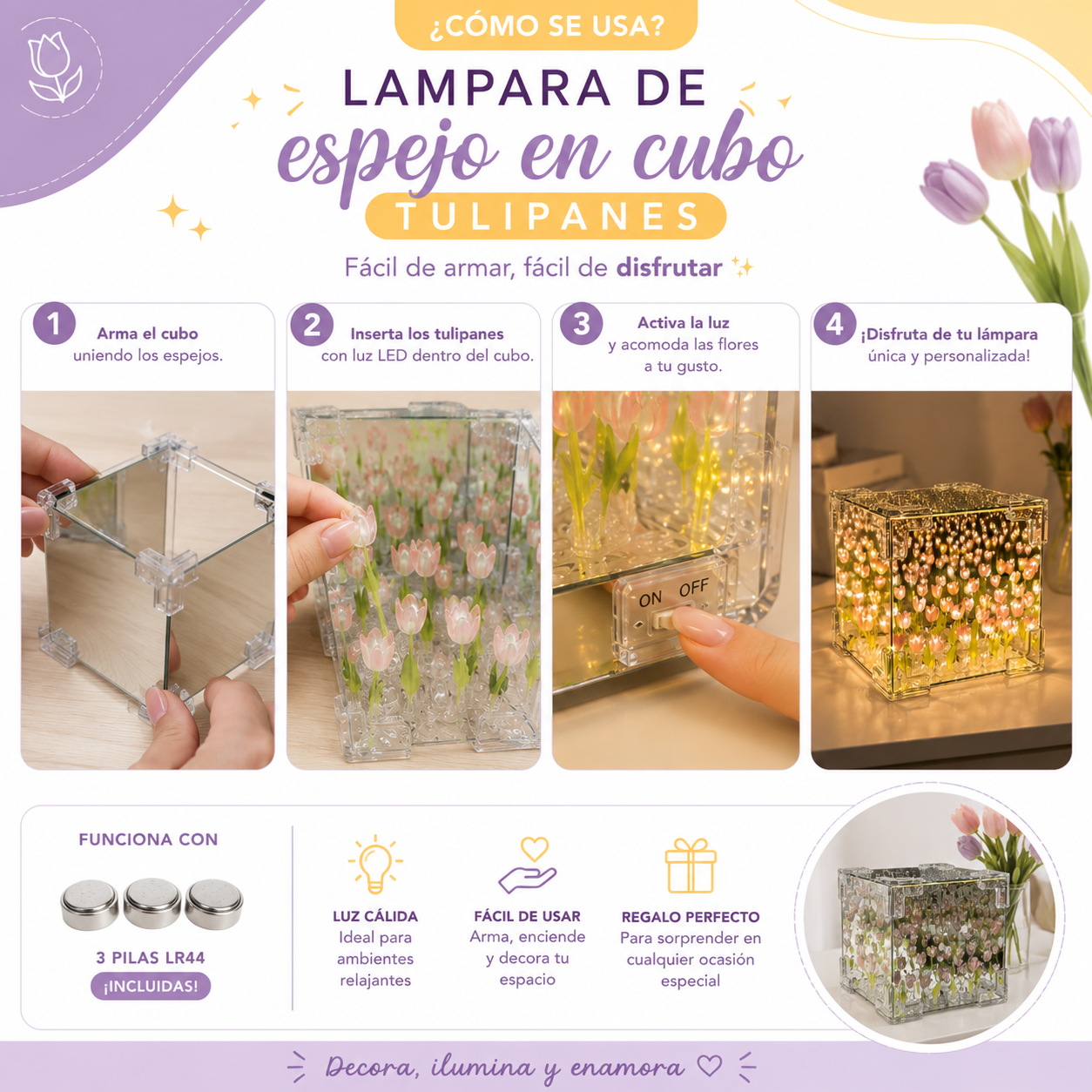 Lámpara Cubo de Tulipanes Cuadrado DIY